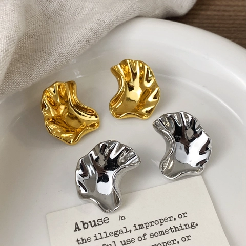 Orecchini A Lobo Onda Irregolare Rame Metallo Lucidato Stile Di Nicchia Minimalista Gioielli Eleganti Accessorio Donna