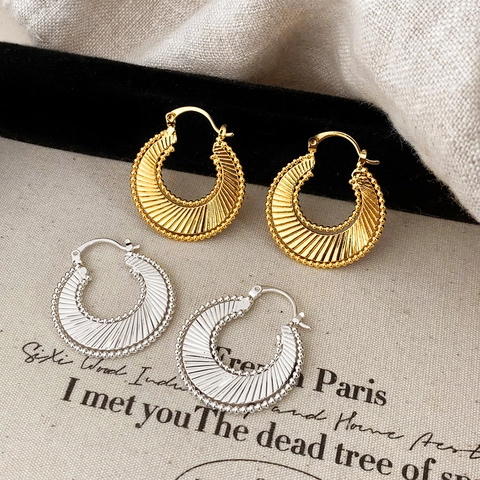 Creolen Kupfer Gold Silber Beschichtung Sonnenstrahl Textur Perlenrand Vintage Mode Für Frauen