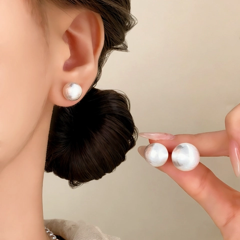 Orecchini A Lobo A Sfera Minimalisti Rame Spazzolato Placcato Argento Gioielli Moda Donna Elegante