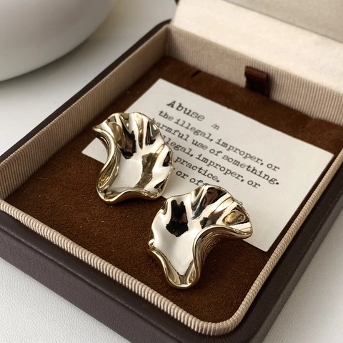 Orecchini A Lobo Geometrici A Onde Irregolari Lusso Minimalista Rame Metallo Oro Argento Tono Caffè Retro Per Donne