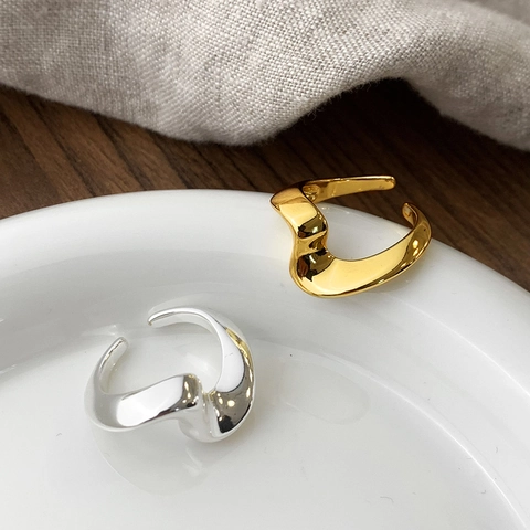 Anillo Abierto De Onda Irregular Cobre Chapado En Oro De 18K Ajustable Minimalista Curva Orgánica Joyería Para Mujeres