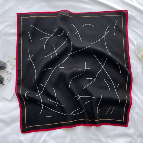 Foulard Quadrato in Raso di Poliestere Spina di Pesce Donna Elegante Motivo Linee Geometriche Colore a Contrasto Piccola Sciarpa Bandana