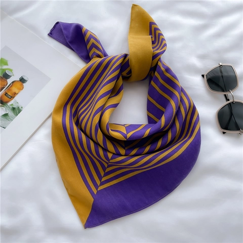 Striped Square Scarf Imitation Satin Necktie Elegant Herringbone Pattern Fashion Accessory For Women