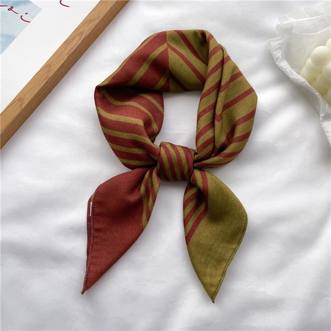 Striped Square Scarf Imitation Satin Necktie Elegant Herringbone Pattern Fashion Accessory For Women