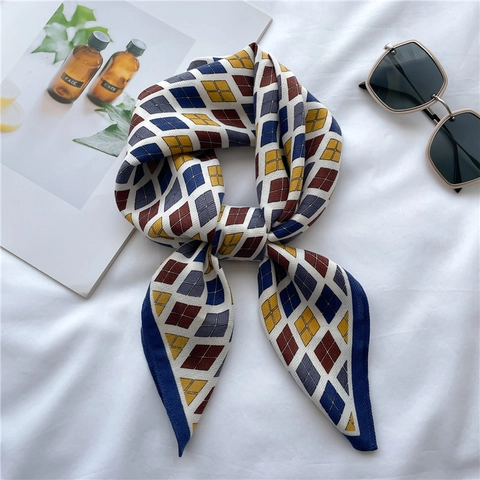 Damen Retro Argyle Muster Quadratischer Schal Polyester Satinnimitat Geometrische Diamant Gitter Bandana Modisches Kopftuch