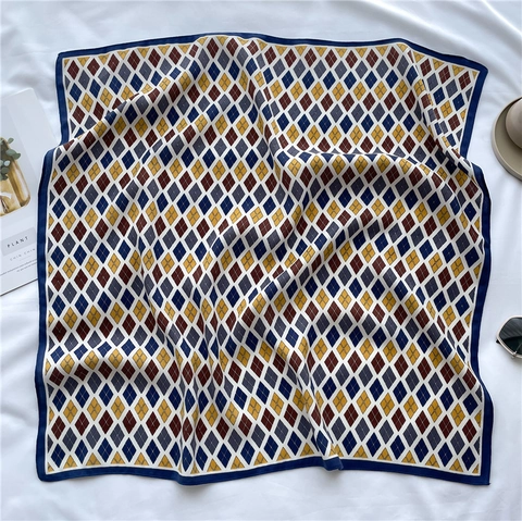 Damen Retro Argyle Muster Quadratischer Schal Polyester Satinnimitat Geometrische Diamant Gitter Bandana Modisches Kopftuch