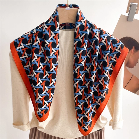 Fular Quadrato Retrò Da Donna Con Motivo Geometrico Intrecciato Sciarpa Decorativa Scialle In Raso Di Twill