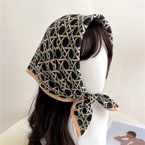 Fular Quadrato Retrò Da Donna Con Motivo Geometrico Intrecciato Sciarpa Decorativa Scialle In Raso Di Twill