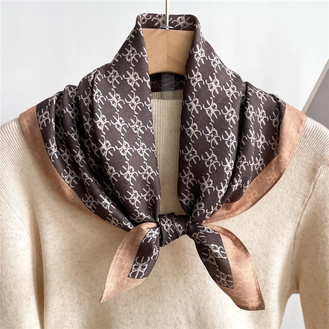 Vintage Square Scarf Satin-Like Satin Polyester Monogram Print Lightweight Neck Head Wrap Elegant Fashion For Women