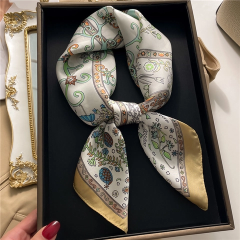 Eleganter Quadratischer Schal Damen Bedruckter Polyester Satin Halstuch Floral Lebensbaum Muster Retro Boho Kopftuch