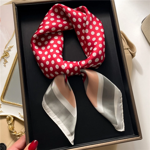 Foulard Quadrato Da Donna Effetto Raso Stampa A Pois Blocchi Di Colore Geometrici Bandana Elegante Accessorio