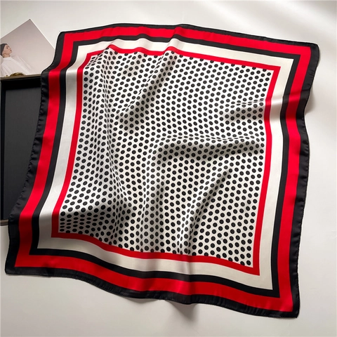 Foulard Quadrato Da Donna Effetto Raso Stampa A Pois Blocchi Di Colore Geometrici Bandana Elegante Accessorio