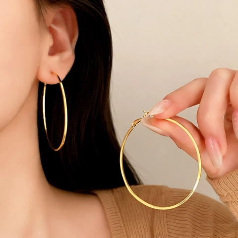 Orecchini A Cerchio Geometrici Minimalisti Grandi Rotondi In Rame Lucido Accessori Di Lusso Alla Moda Per Donna
