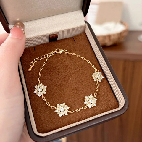 Schneeflocke Armband Kupfer Gold Silber Vergoldet Mikropave Zirkonia Eleganter Minimalistischer Schmuck Geschenk Damen