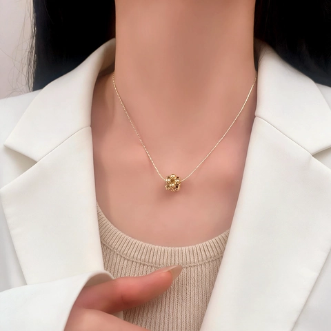 Collar Con Colgante De Racimo De Bolas Minimalista Cobre Geométrico Lujo Ligero Cadena De Clavícula Para Mujeres Moda