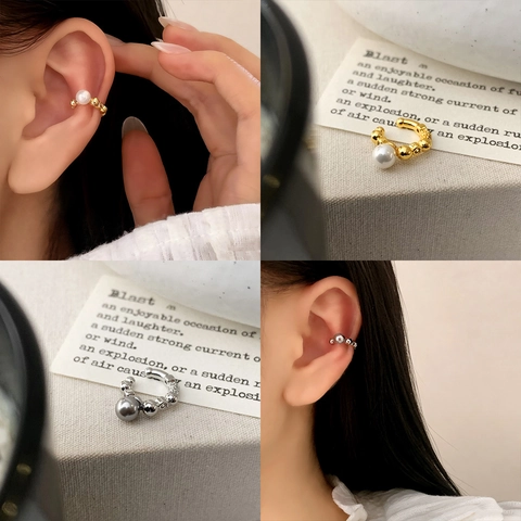 Ear Cuff Con Perline In Rame Placcato Oro Con Perla Artificial Di Conchiglia Zircone Geometrico Gioielli Di Moda Per Donna