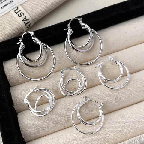 Minimalistische Mehrlagige Runde Creolen Versilbertes Kupfer Geometrische Verschachtelte Kreis Ohrringe Für Damen Alltag