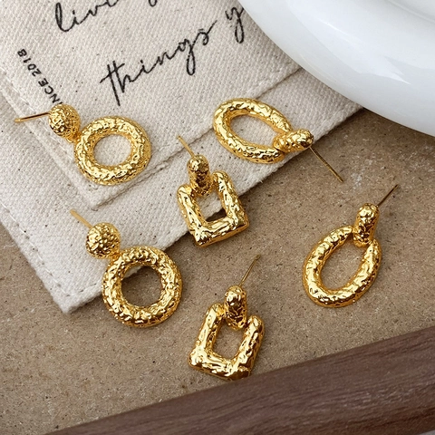 Geometrische Hammerschlag Textur Ohrstecker Vergoldetes Kupfer Retro Minimalistischer Luxus Schmuck Für Damen