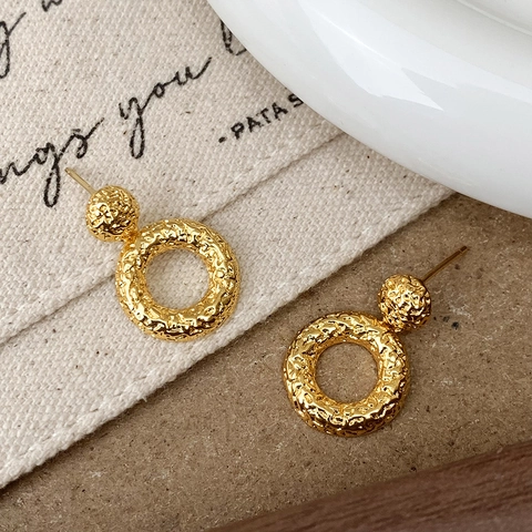 Geometrische Hammerschlag Textur Ohrstecker Vergoldetes Kupfer Retro Minimalistischer Luxus Schmuck Für Damen