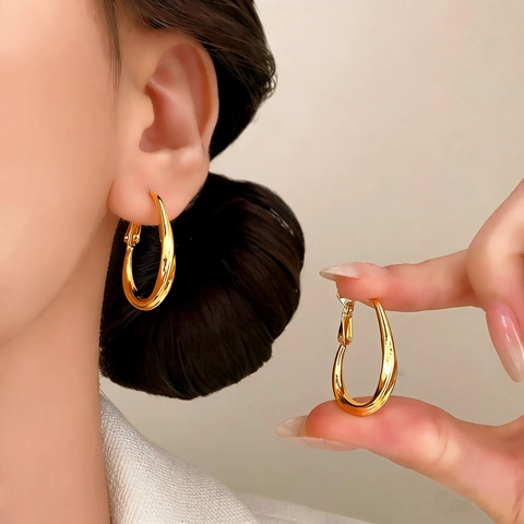 Orecchini A Cerchio Ovali Intrecciati Rame Geometrici Minimalisti Stile Di Classe Gioielli Per Donne