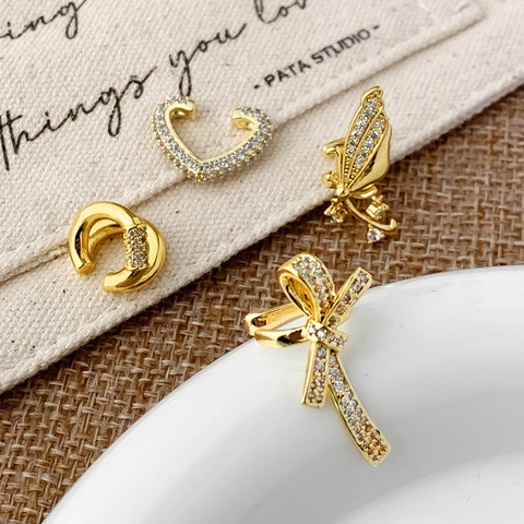 Orecchino Clip Rame Zircone Micro Pavé Farfalla Cuore Fiocco Doppia Stratificazione Orecchini Senza Buco Gioielli Moda