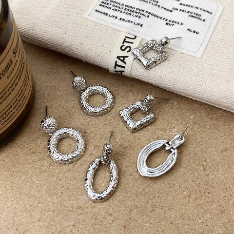 Orecchini Pendenti In Rame Placcato Argento Texture Martellata Gioielli Di Lusso Minimalisti Geometrici Per Donna
