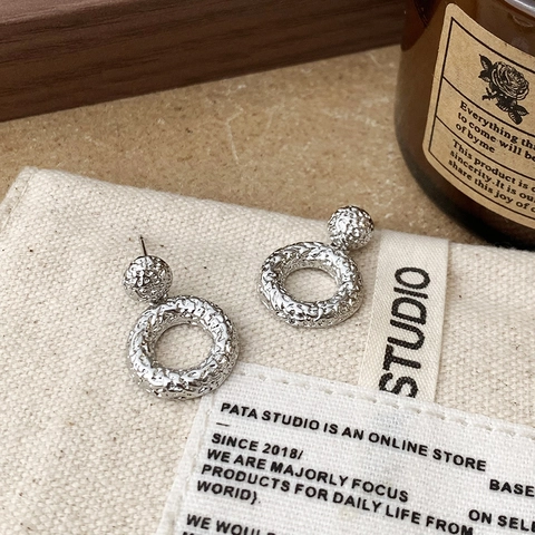 Orecchini Pendenti In Rame Placcato Argento Texture Martellata Gioielli Di Lusso Minimalisti Geometrici Per Donna