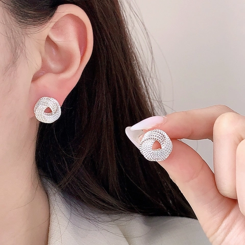 Geometric Spiral Twisted Stud Earrings Copper Gold Silver Plated Minimalist Cross Design Jewelry For Women