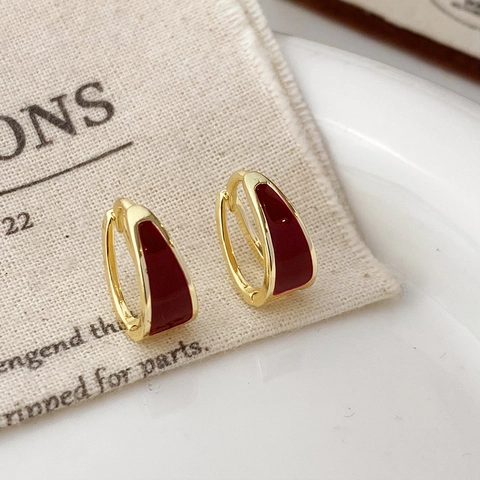 Orecchini A Cerchio Vintage In Rame Con Smalto Rosso 14K Placcati Oro Gioielli Eleganti Geometrici Per Donne