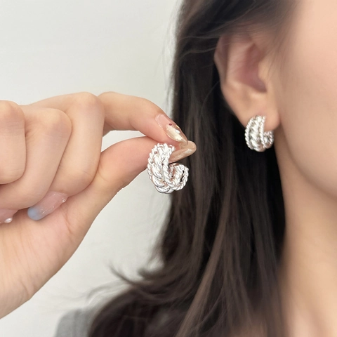 Orecchini E Ear Cuff In Rame Placcato Argento Con Perno In Argento Sterling 925 Intrecciato Multistrato Gioielli Geometrici Minimalisti Da Donna