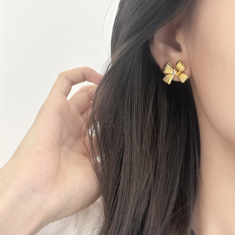 Orecchini A Lobo In Rame Con Perno In Rame Placcati Oro 18K Geometrici Fiocco Rotondi Mulino A Vento Zircone Gioielli