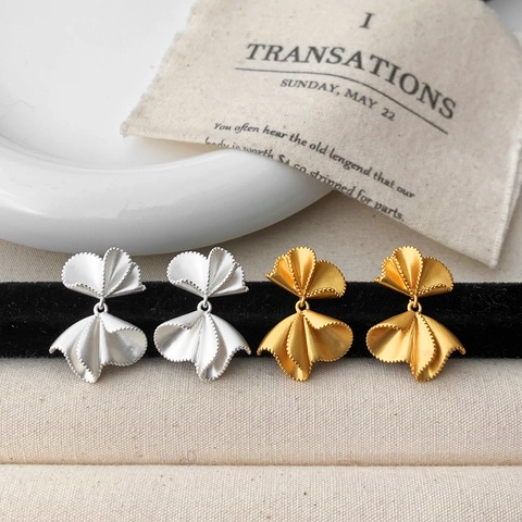 Orecchini A Bottone Con Fiocco Rame Placcato Oro Argento Opaco Design A Petali Pieghettati Con Perno In Rame Gioielli Moda