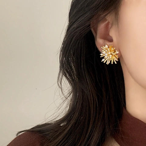 Orecchini Lobo Fuochi D Artificio Perla Artificial Zirconia Gioielli Ottone Irregolari Perno Rame Eleganti