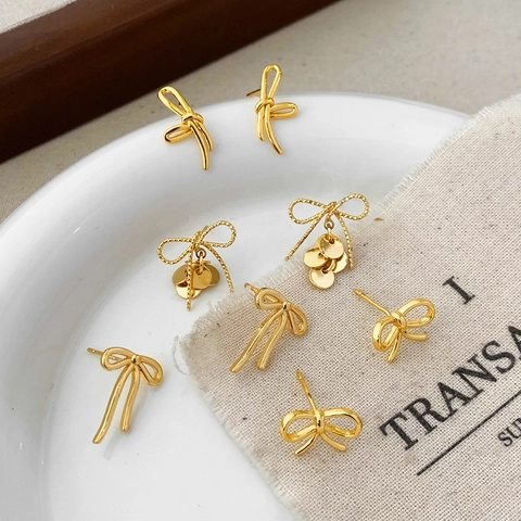 Bow Stud Earrings 18k Gold Plated Copper Minimalist Butterfly Knot Elegant Commuter Fashion Jewelry For Women