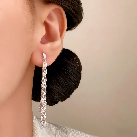 Copper Long Tassel Earrings Twisted Rope Chain Geometric Minimalist Style Copper Earring Post Jewelry For Women