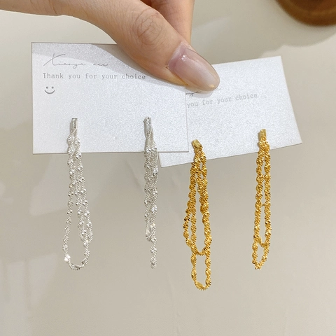 Copper Long Tassel Earrings Twisted Rope Chain Geometric Minimalist Style Copper Earring Post Jewelry For Women