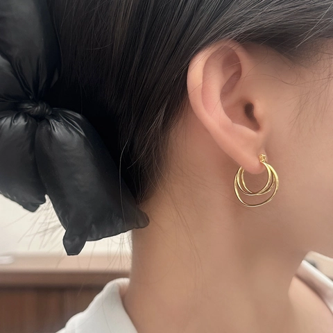 Orecchini A Cerchio In Rame Placcato Oro Geometrici Multi Cerchio Gioielli Di Moda Minimalisti Squisiti Per Donne