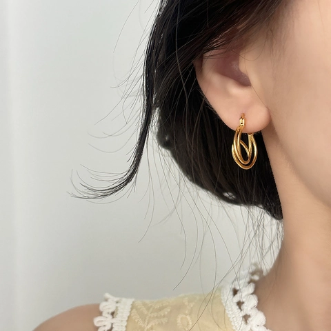 Pendientes De Aro Entrelazados Irregulares Cobre Chapado En Oro De 18K Geométrico Minimalista Joyas Para Mujer