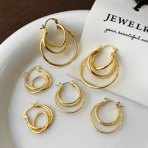 Orecchini A Cerchio In Rame Placcato Oro Geometrici Multi Cerchio Gioielli Di Moda Minimalisti Squisiti Per Donne