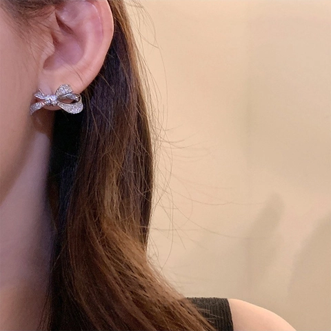 Pendientes De Lazo Micro Pave Zircon Y Anillo Ajustable Cobre Joyería Elegante De Lujo Ligero Para Mujeres