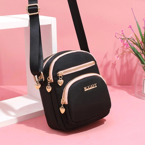 Lightweight Oxford Cloth Crossbody Bag For Women Multi-Pocket Shoulder Bag Casual Travel Messenger Bag Heart Puller