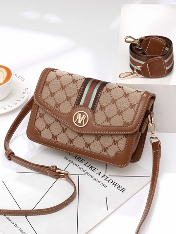 Borsa a Spalla Donna Vintage Monogramma Cinturino a Righe Rosso Verde Borsa a Tracolla in Pelle PU Piccola Satchel Quadrata Borsa da Viaggio