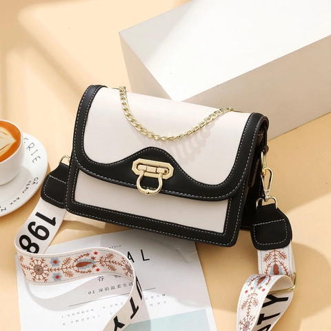Borsa Quadrata Piccola Stampata da Donna alla Moda Borsa a Spalla con Catena Color Block Borsa a Tracolla in Pelle PU di Alta Qualità