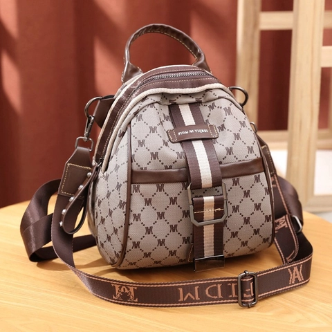 Mini Zaino Stile Coreano Donna Stampa Monogramma Pelle PU E Tela Borsa Viaggio Con Tracolla Larga Regolabile
