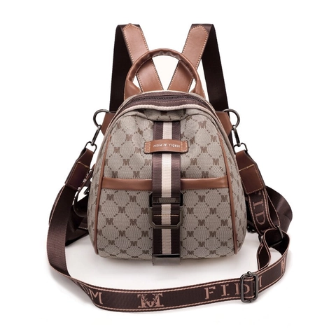 Mini Zaino Stile Coreano Donna Stampa Monogramma Pelle PU E Tela Borsa Viaggio Con Tracolla Larga Regolabile