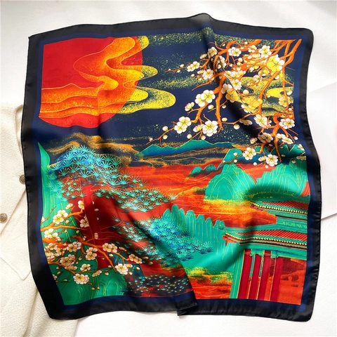 Elegant Satin Square Scarf Floral Animal Print Bandana For Women Decorative Sun Protection Soft Satin Neck Head Scarf