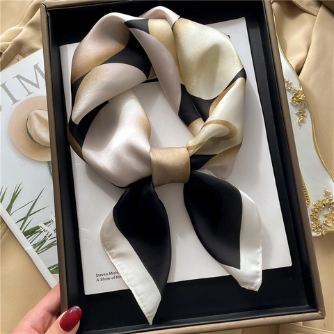Square Scarf Satin Feeling Satin Polyester Polka Dot Artificial Pearl Print Color Block Elegant Neck Headscarf For Women