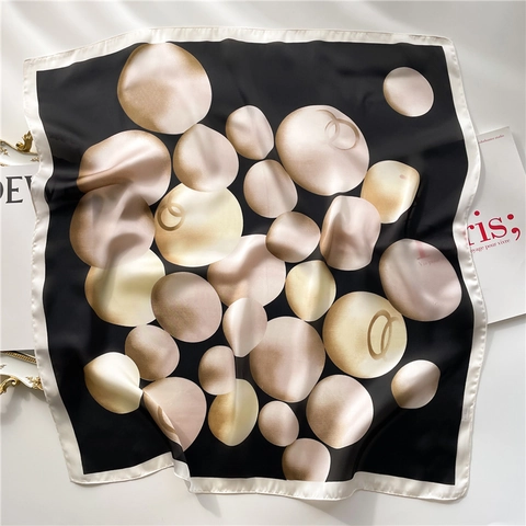 Square Scarf Satin Feeling Satin Polyester Polka Dot Artificial Pearl Print Color Block Elegant Neck Headscarf For Women