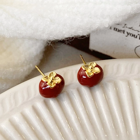 Persimmon Ohrstecker Kupfer 18K Vergoldet Ancora Rot Emaille Elegant Minimalistisch Schmuck Für Damen