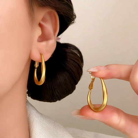 Matte Copper Geometric Hoop Earrings Irregular Twisted Ellipse Minimalist Elegant Jewelry For Women